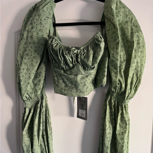 House of CB Tops - NWT House of CB Millicent Corset Top – Green Floral Puff Sleeves, Size Large